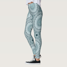 Stormachtig blauw en grijs mandala patroon leggings
