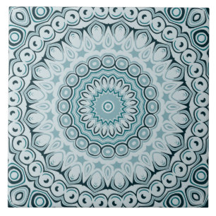 Stormachtig Blauw en Grijs Mandala Patroon Tegeltje