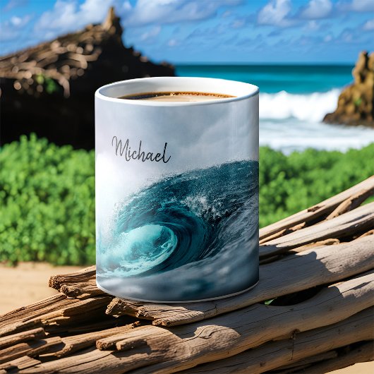 Stormachtig Blauwgroen Blauwe Oceaan Wave Ruw Wate Koffiemok