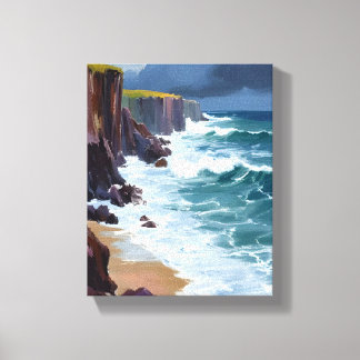 Stormachtige Kust | Schilderij van strand en oceaa Canvas Afdruk