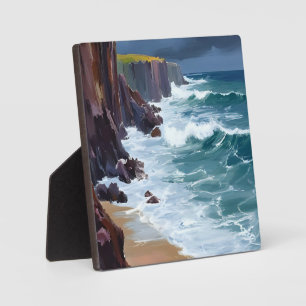 Stormachtige Kust Schilderij van strand oceaan g Fotoplaat