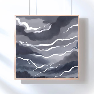Stormachtige luchten Donker aquarel Poster