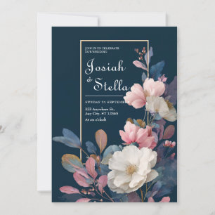 Stormachtige Navy Roze Roos Witte Anemoon Bloemige Kaart