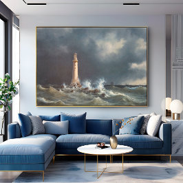  stormachtige vuurtoren dramatische kust canvas afdruk