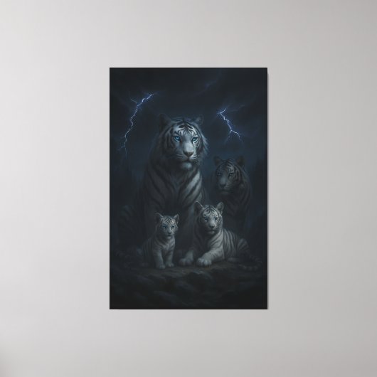 Stormborn White Tiger Family – Thunder Realm Guard Canvas Afdruk (Voorkant)