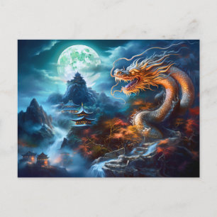 Stormcaller – Chinese Airbrush Draak in Blauwe Lic Briefkaart