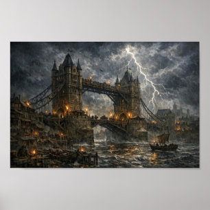 Stormgebonden Middeleeuwse Londen Tower Bridge Pos Poster