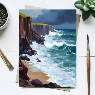 Stormige Kust | Schilderij van strand oceaan golve Briefkaart