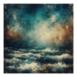 Stormy Blue Ocean Old Photograph Perfect Poster