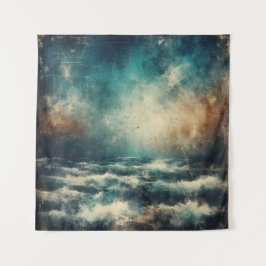 Stormy Blue Ocean Old Photograph Wandkleed