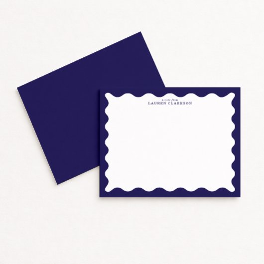 Stormy Blue Wavy Frame Note Card Kaart
