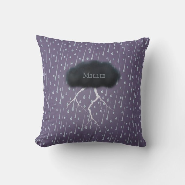 Stormy Day Thunder Cloud & Rain Gepersonaliseerd P Kussen (Voorkant)