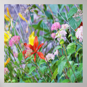 Stormy Garden Landscape met Hydrangea en Lilies Poster