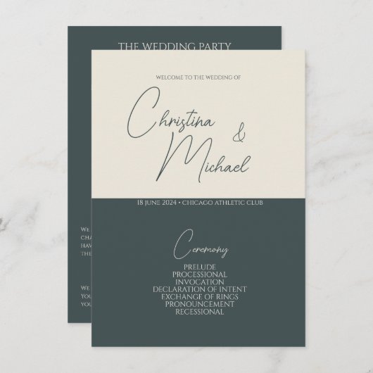 Stormy Grey ・ Programme de mariage manuscrit de sc (Devant / Derrière)