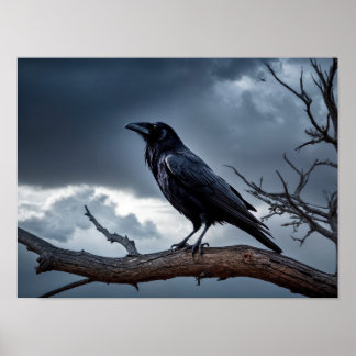 Stormy Night Raven met geometrische overlay Poster