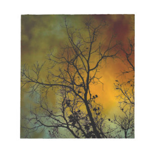 Stormy ochtend met boomblocnote notitieblok