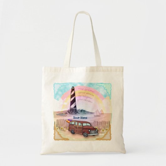 Stormy Rainbow Lighthouse Tote Bag (Voorkant)