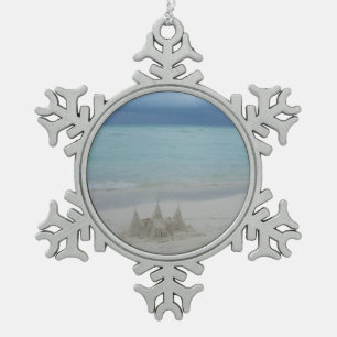 Stormy Sandcastle Beach Landscape Photo Tin Sneeuwvlok Ornament