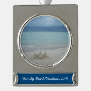 Stormy Sandcastle Beach Landscape Photo Verzilverd Banner Ornament