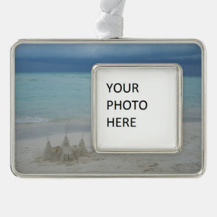 Stormy Sandcastle Beach Landscape Photo Verzilverd Kader Ornament