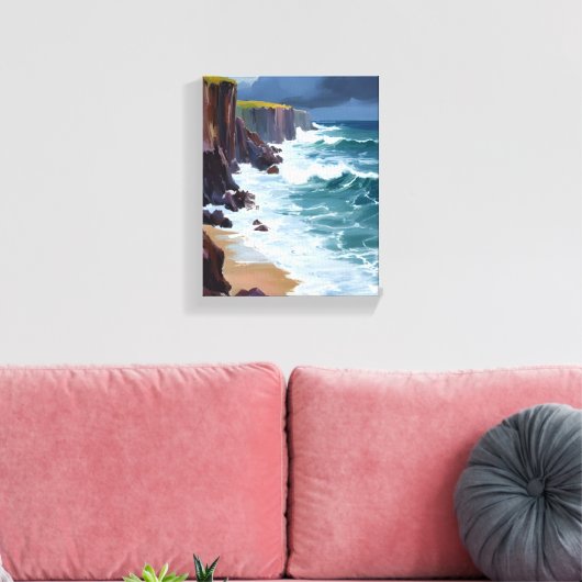Stormy Shore | Beach Ocean Waves Schilderij Canvas Afdruk (Insitu (Woonkamer))