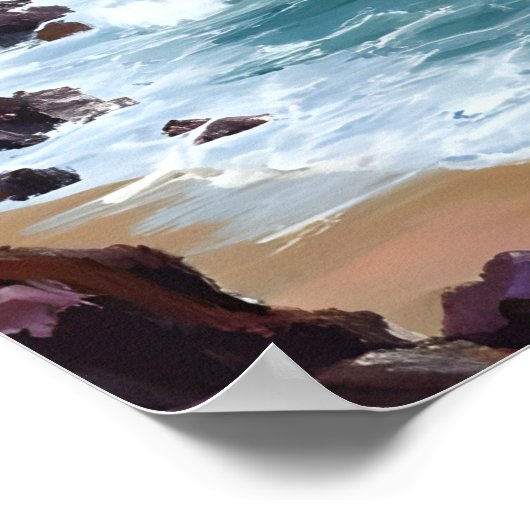 Stormy Shore | Beach Ocean Waves Schilderij Poster (Hoek)