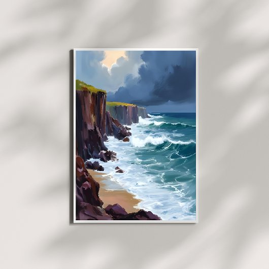 Stormy Shore | Beach Ocean Waves Schilderij Poster