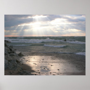 Stormy Sunset Over Lake Michigan Poster