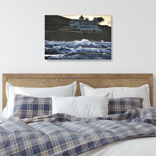Stormy uitzicht, Burgh Island Hotel, Devon Canvas Afdruk (Insitu (Slaapkamer))
