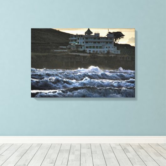 Stormy uitzicht, Burgh Island Hotel, Devon Canvas Afdruk (Insitu (Houten vloer))