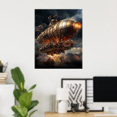 Stormy Voyage: Epic Steampunk Zeppelin Poster (Thuiskantoor)