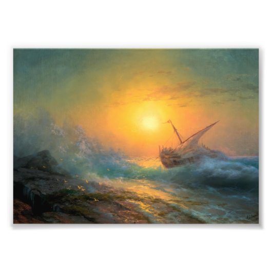Stormy Zee in de Sunset, Aivazovsky Foto Afdruk (Voorkant)