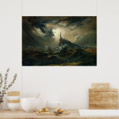 Stormy zee met vuurtoren poster (Keuken)