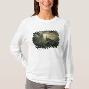 Stormy zee met vuurtoren t-shirt