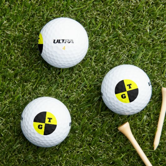 Stortproef dummy zwart-geel aangepast monogram golfballen (Insitu Gras)