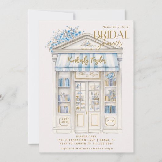 Story Book Blue Bookstore Library Bridal Shower Kaart (Voorkant)