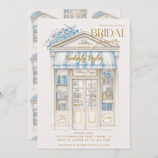 Story Book Blue Bookstore Library Bridal Shower Kaart (Voorkant / Achterkant)