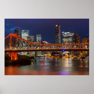Story bridge dusk Brisbane city skyline Australië Poster