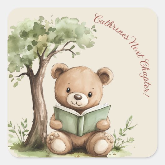 Storybook Bear Tree Beige Baby Shower Sticker (Devant)