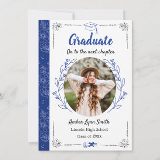 Storybook Blooms Graduation Carte photo, Royal Blu
