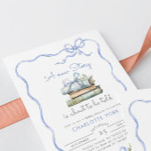 Storybook Blue Bow QR rsvp Baby shower Kaart