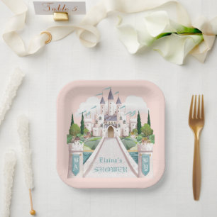Storybook Castle geïllustreerd roze Baby shower Papieren Bordje