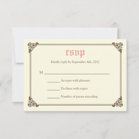 Storybook Fairytale Wedding Carte RSVP - Rose (Devant)
