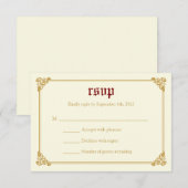 Storybook Fairytale Wedding Carte RSVP - Rouge/Or (Devant / Derrière)
