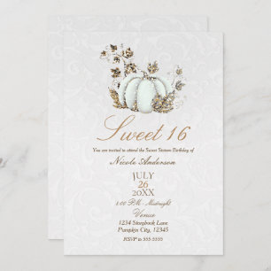 Storybook Gold White Pumpkin Fairy Tale Sweet 16 Kaart