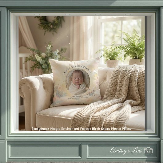Storybook Magic Enchanted Birth Stats Photo Pillow Kussen