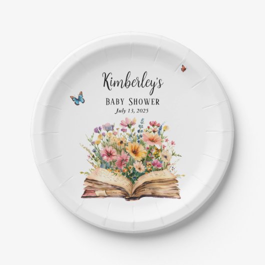 Storybook New Chapter Baby Shower Wildflower  Papieren Bordje (Voorkant)
