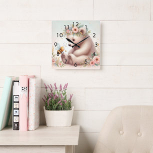 Storybook Woodland Babies Beer en Bijen Vierkante Klok