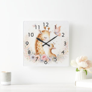 Storybook Woodland Babies Giraffe en Baby Vierkante Klok