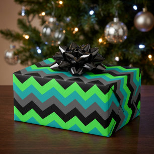 Stout Modern Zwart Groen Chevron Inpakpapier